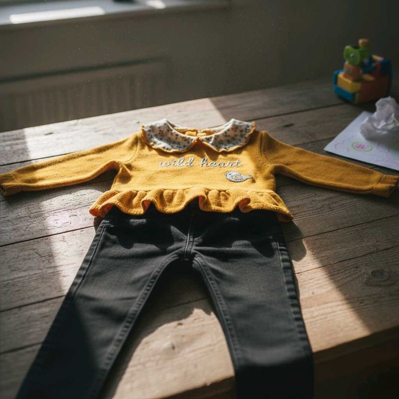 Wild Heart&#34; Yellow Top &amp; Black Jeans Set 3-4 Years