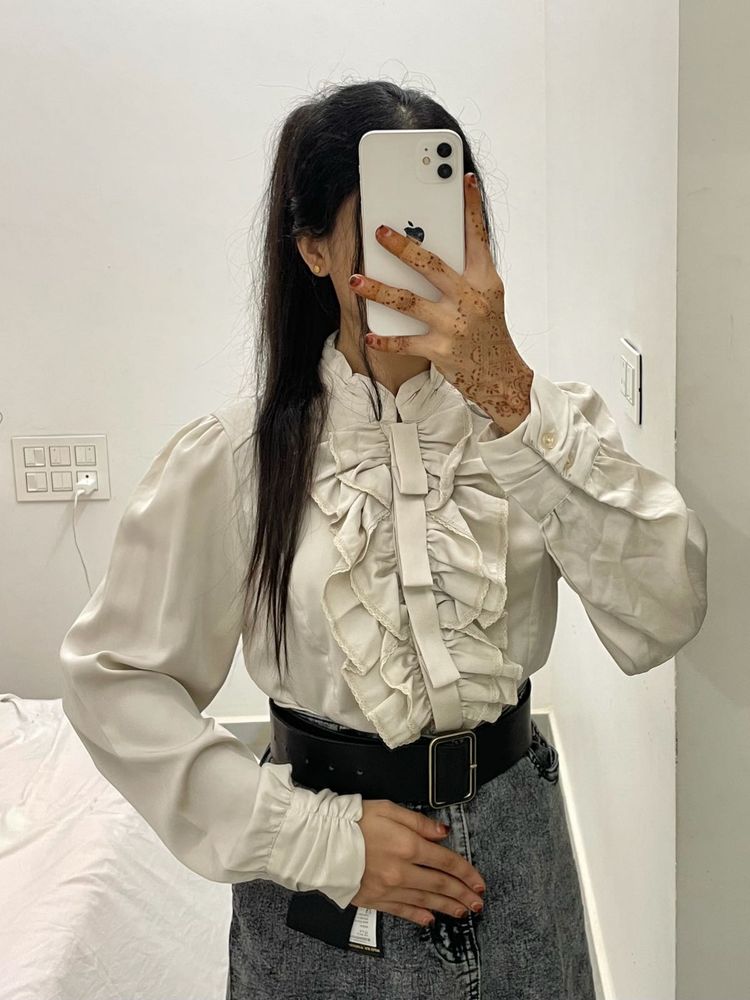 Victorian Elegant Ruffle Front Blouse