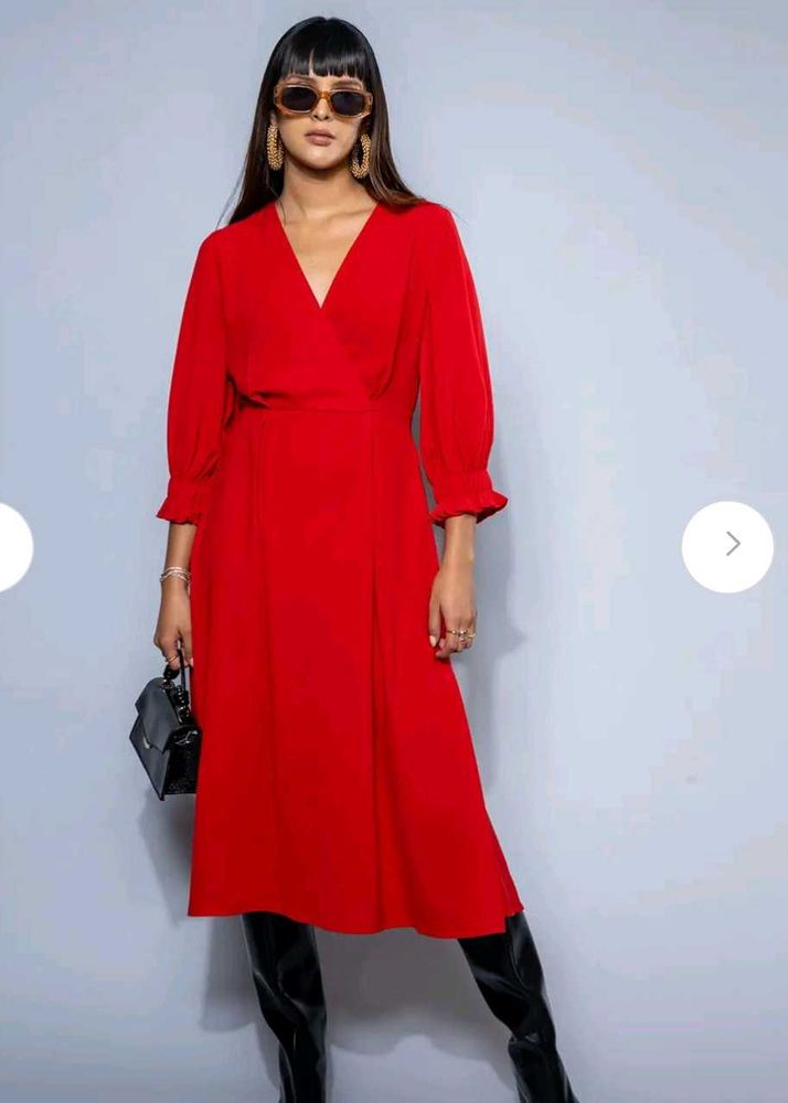 H&amp;MRed Wrap Midi Dress