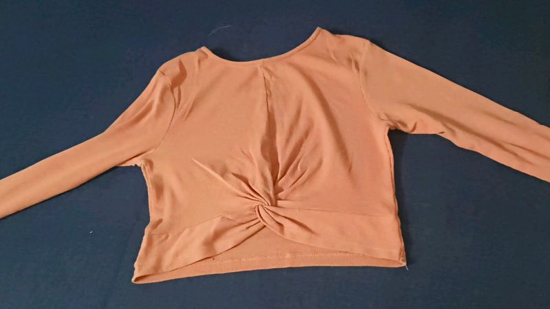 Peach rib twisted knot crop top