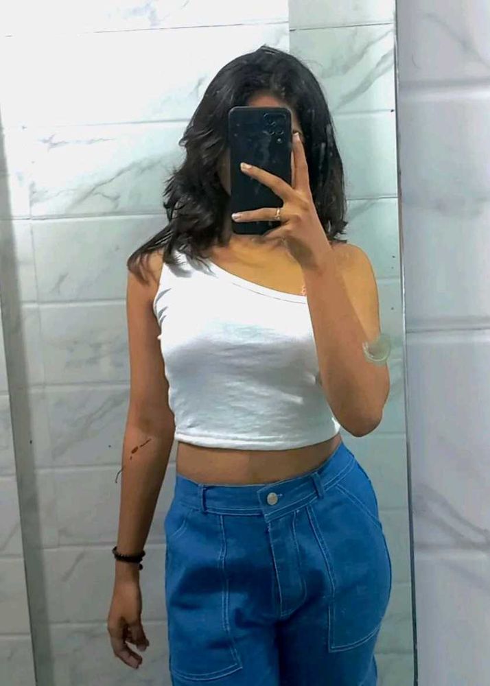 White One Shoulder Crop Top