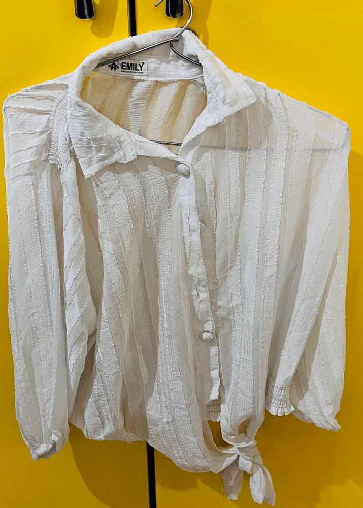 Elegant White Tie-Front Blouse