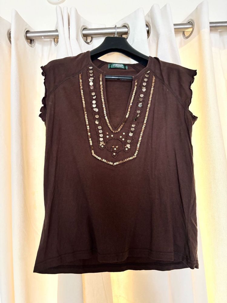 Brown Embellished Top