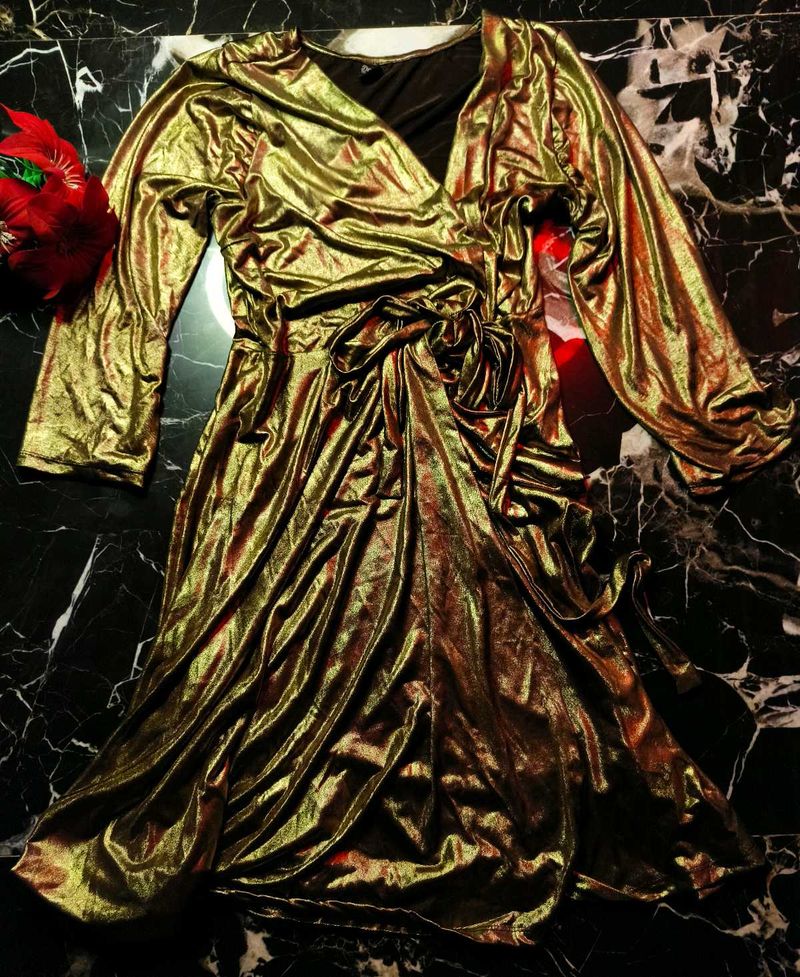 Metallic Gold Wrap Birthday Dress