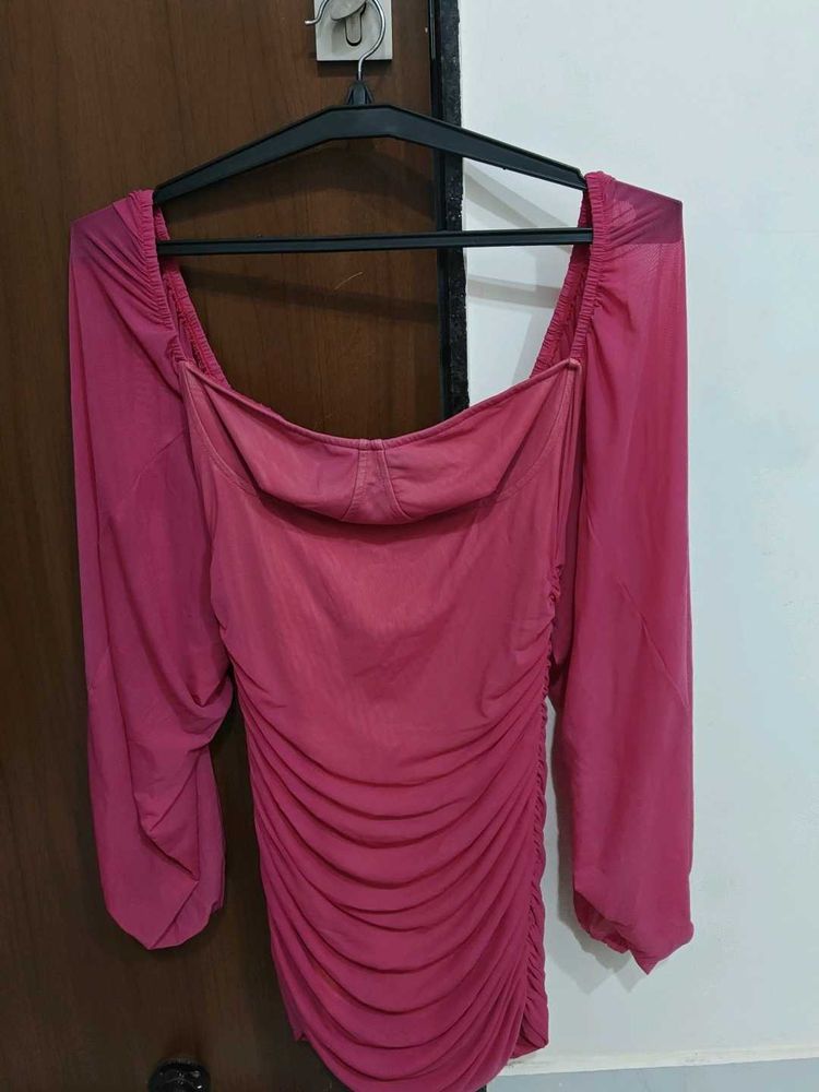 Hot pink ruched mini dress
