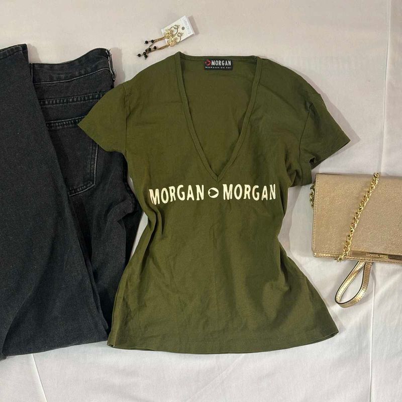Morgan Olive Green V-Neck Tee