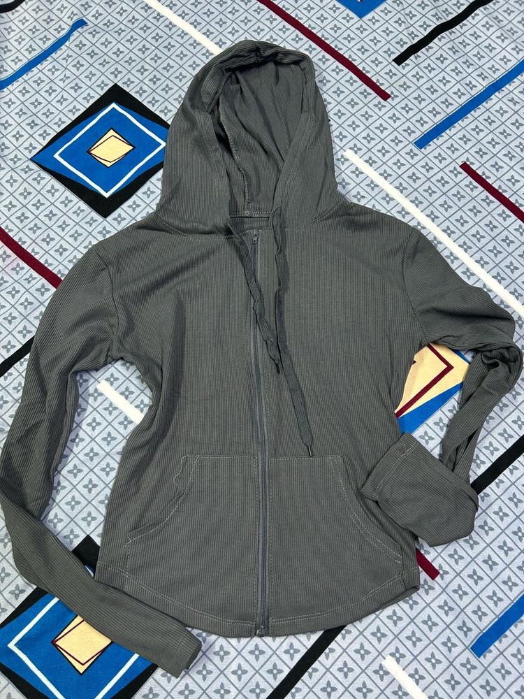 Gray Zip-Up Workout Hoodie