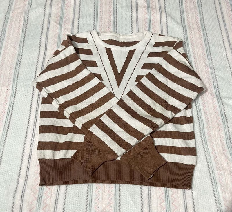 Striped Brown &amp; White Sweater
