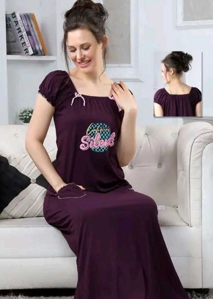 Plum Maxi Nightgown with Graphic Print😍💜