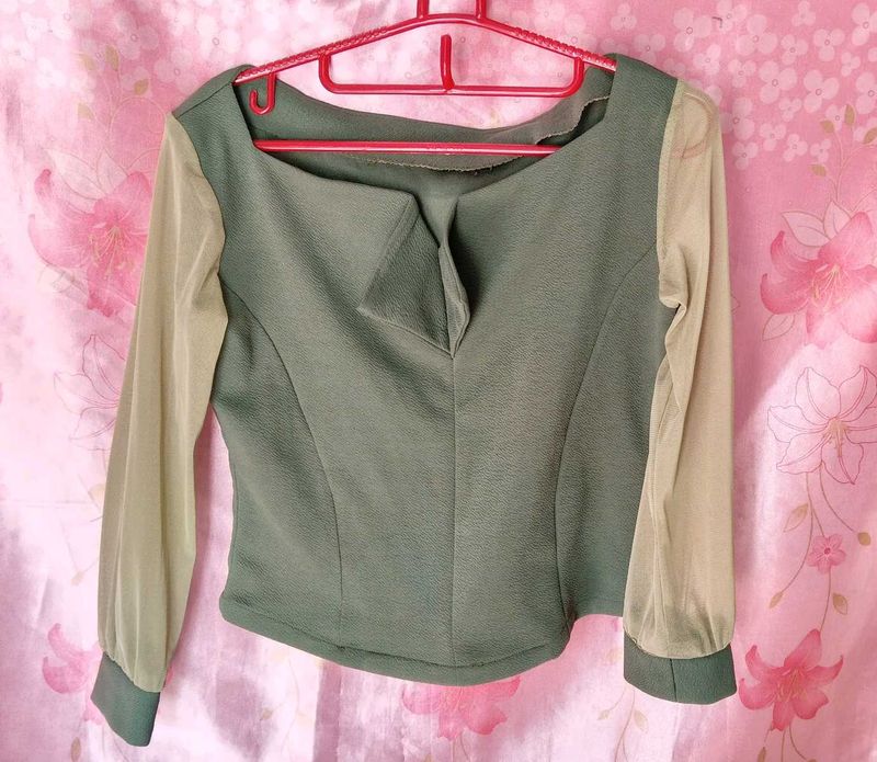 Olive &amp; Beige Long Sleeve Top