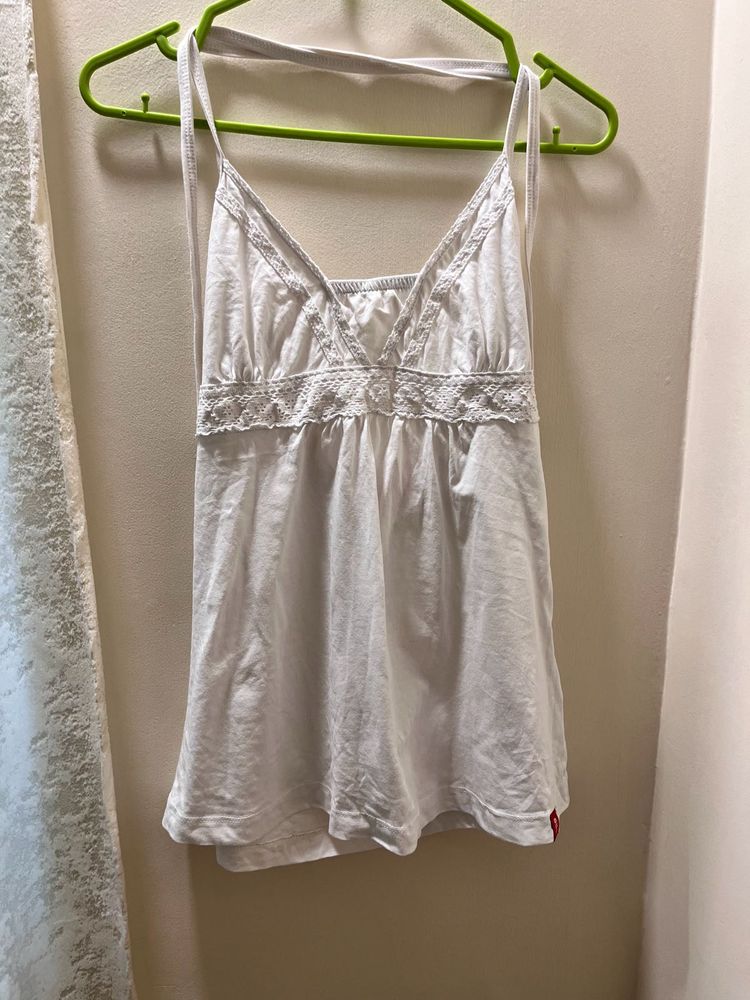 White Lace Trim Tank Top