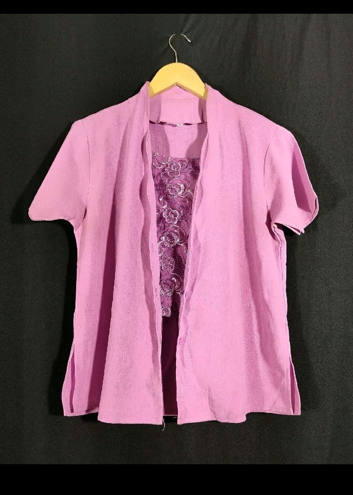 Lavender Front Embroidered Top