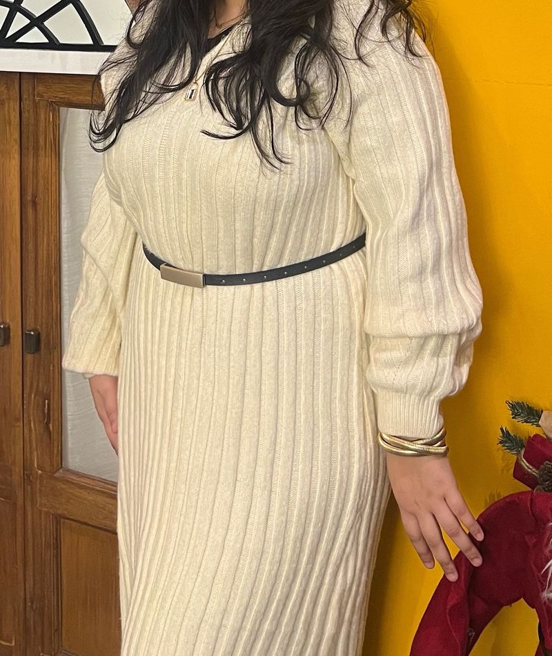 Elegant Knit Midi Dress with Belt
