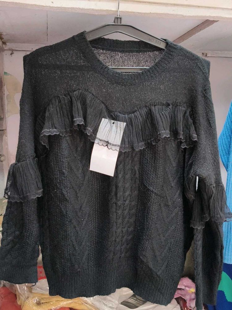 Black Ruffle Sweater