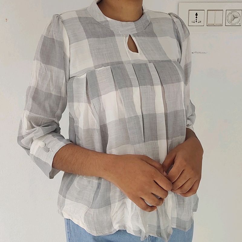 White And Grey Checked Women&#39;s Crop Top