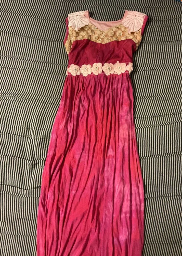 Elegant Pink Tie-Dye Maxi Dress