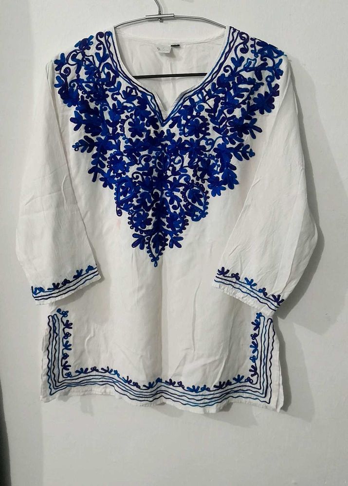 Embroidered White Kurti