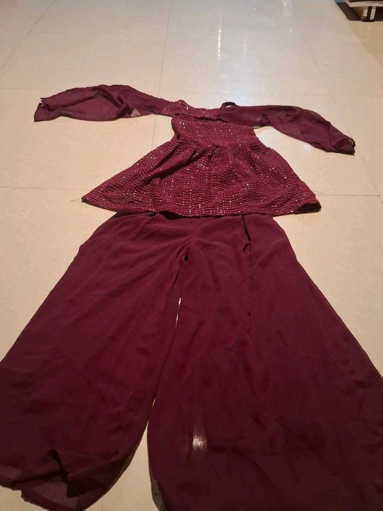 Burgundy Sequin Top &amp; Palazzo Pant Set