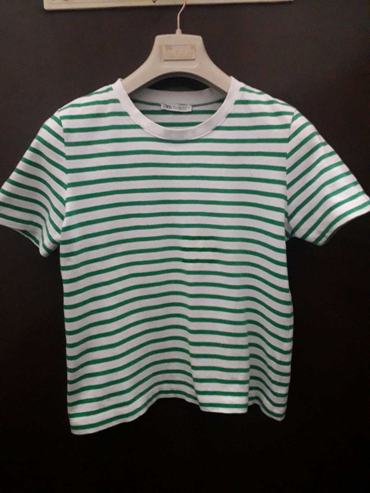 ZARA green Striped Tee