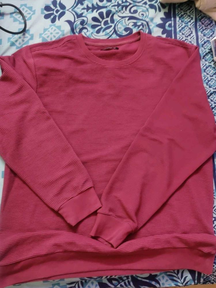 Burgundy Ribbed Crewneck Sweater