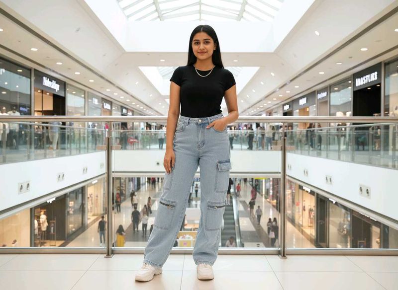 Stylish Light Wash Cargo Jeans