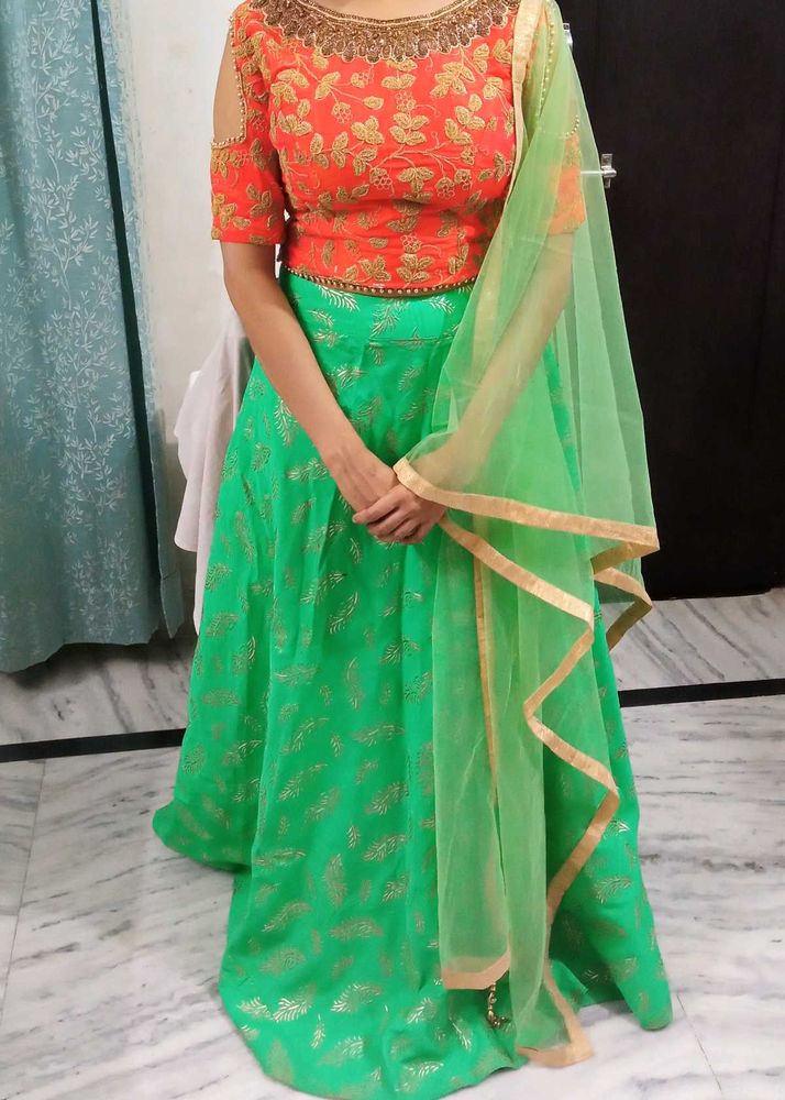 Orange &amp; Green Lehenga Choli. Size S to M.