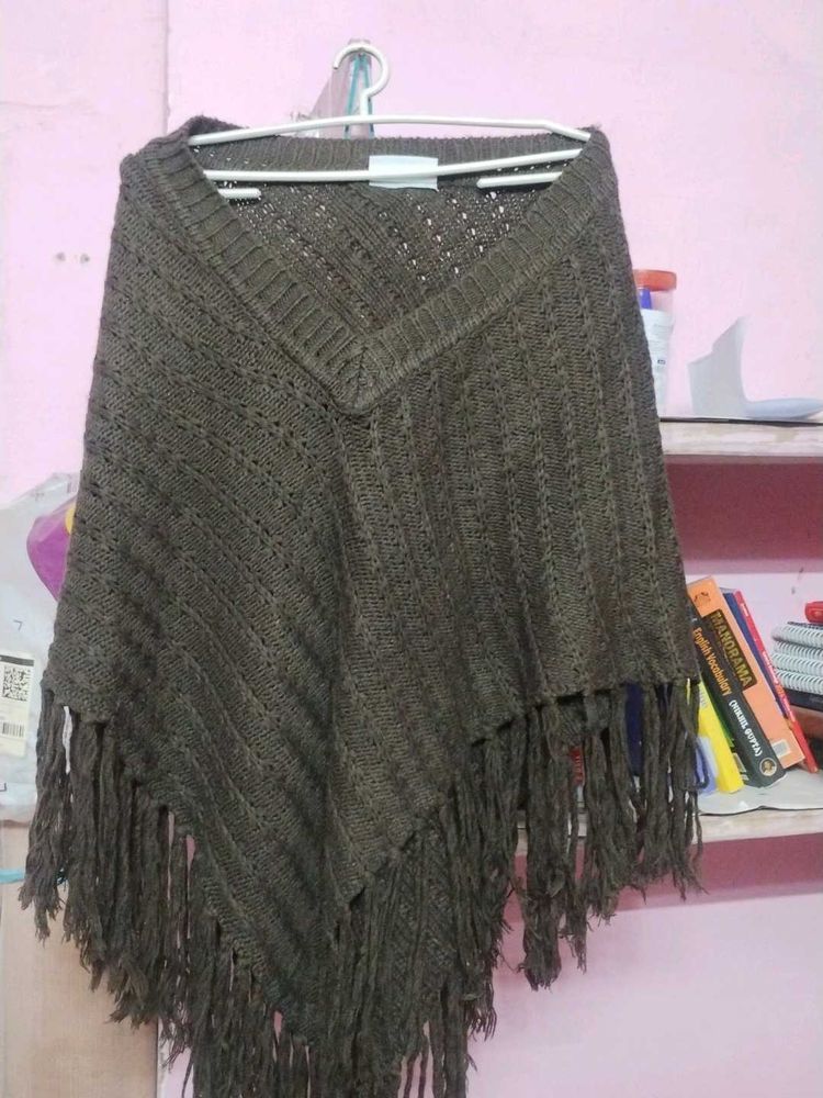 Stylish Brown Knit Poncho