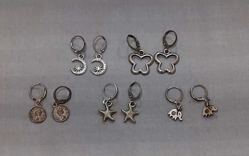 5 Cute Silver Earrings Combo