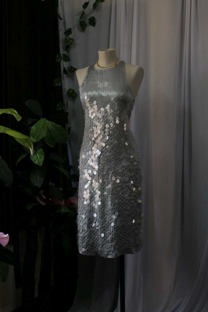 Mango Luxe Sparkling Silver Sequin Dress