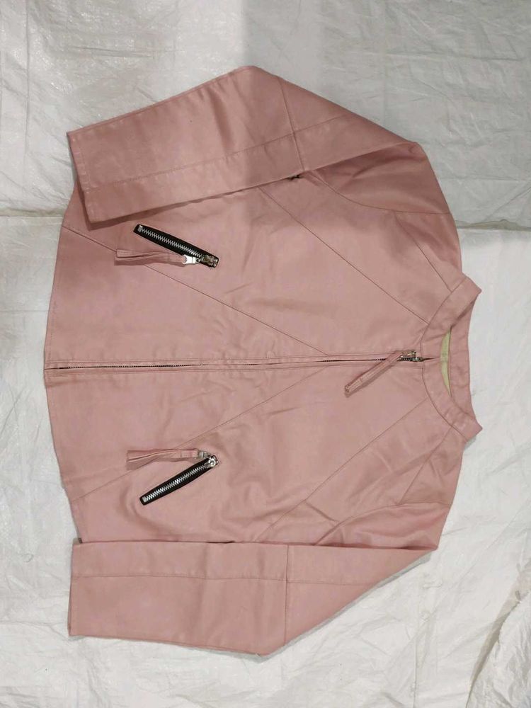 Pink Faux Leather Moto Jacket