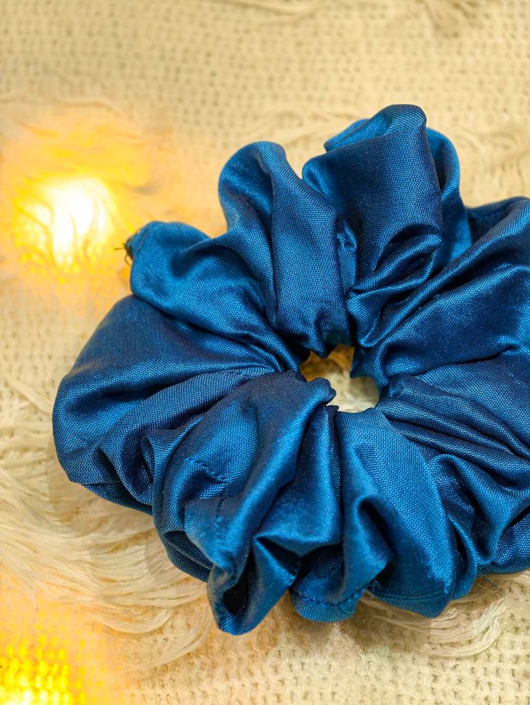 Blue Satin Scrunchie