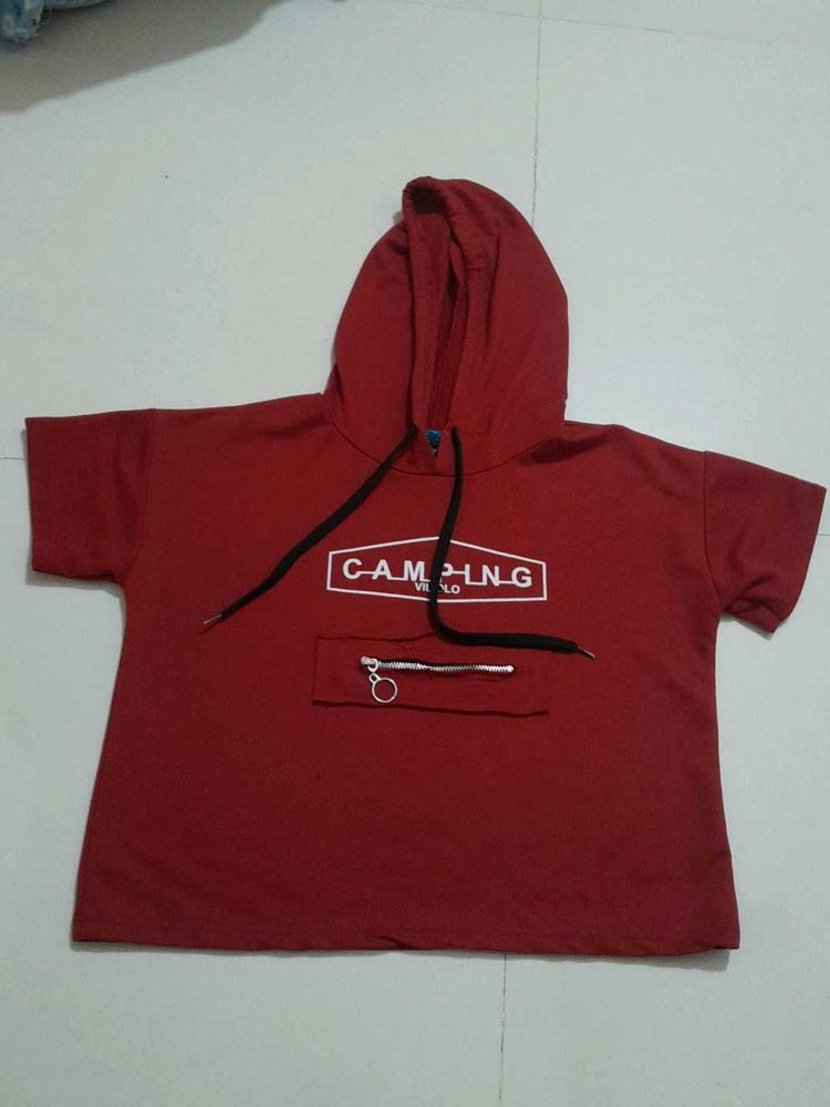 Red Cropped Hoodie