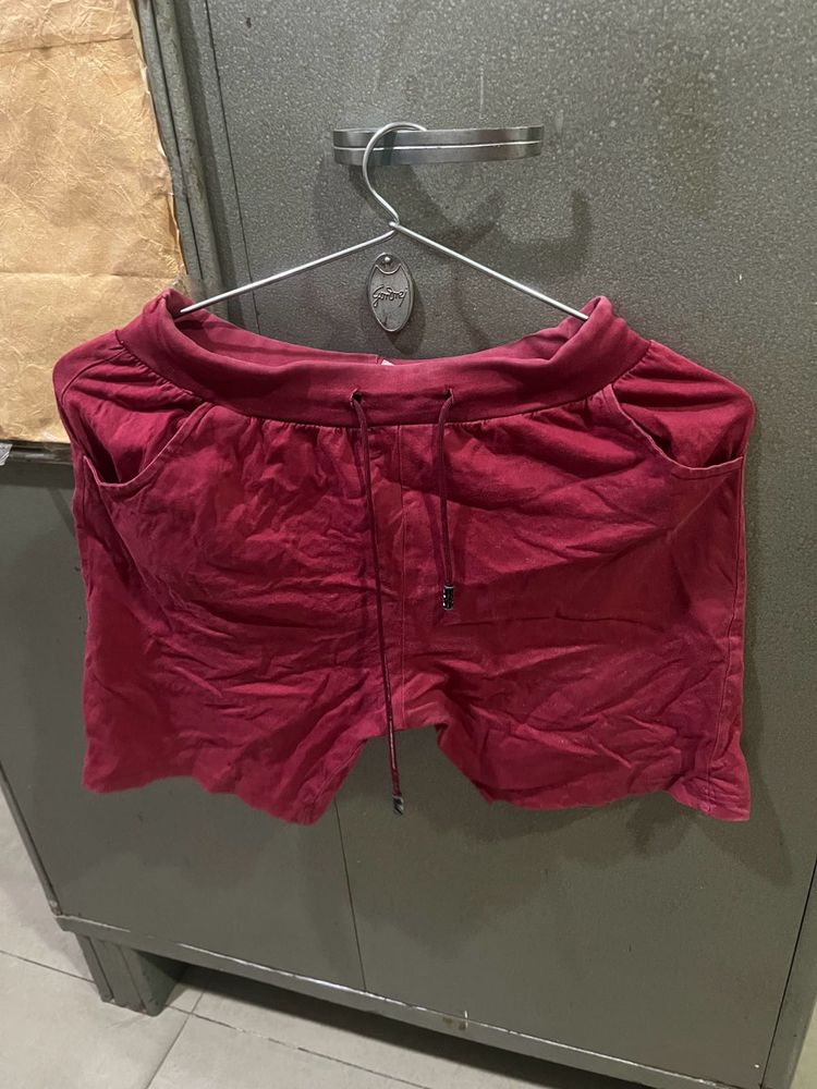 Maroon Hosiery Material Shorts