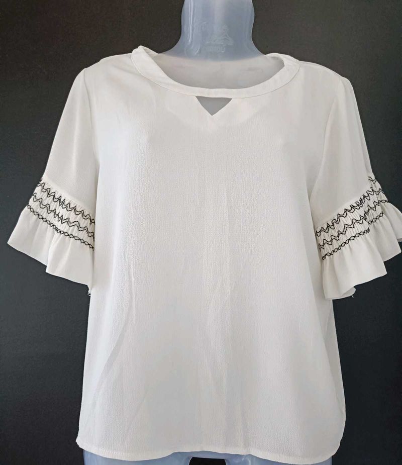 White Ruffle Sleeve Blouse
