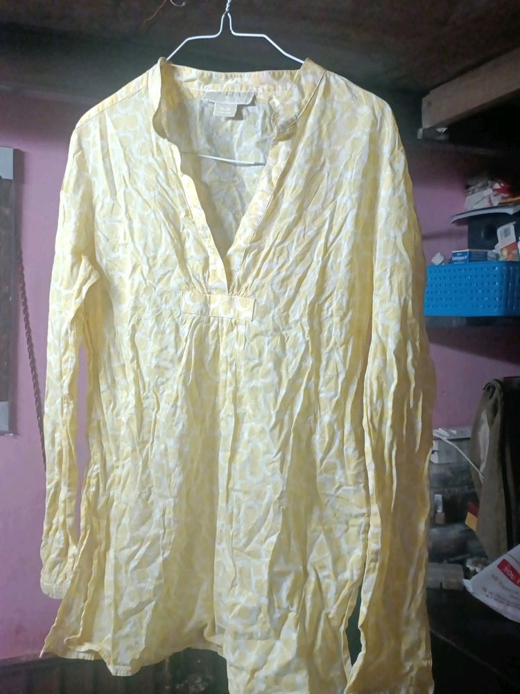 Yellow Pure Cottan Kurta Type Tshirt