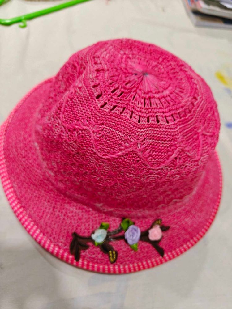 Pink Floral Crochet Bucket Hat