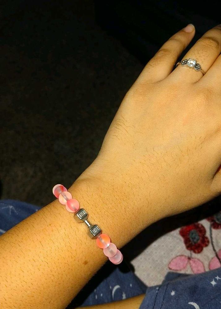 Pink Beaded Dumbbell Bracelet and necklace