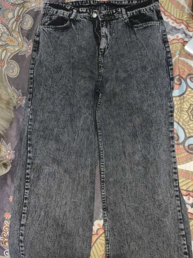 Trendy Grey Wide Leg Jeans