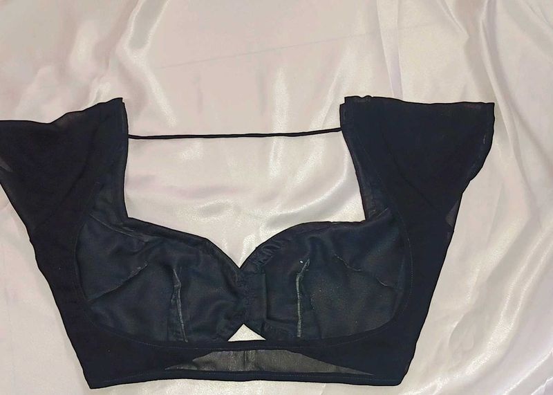 Non Padded Georgette Sheer Mesh Front Hook Blouse