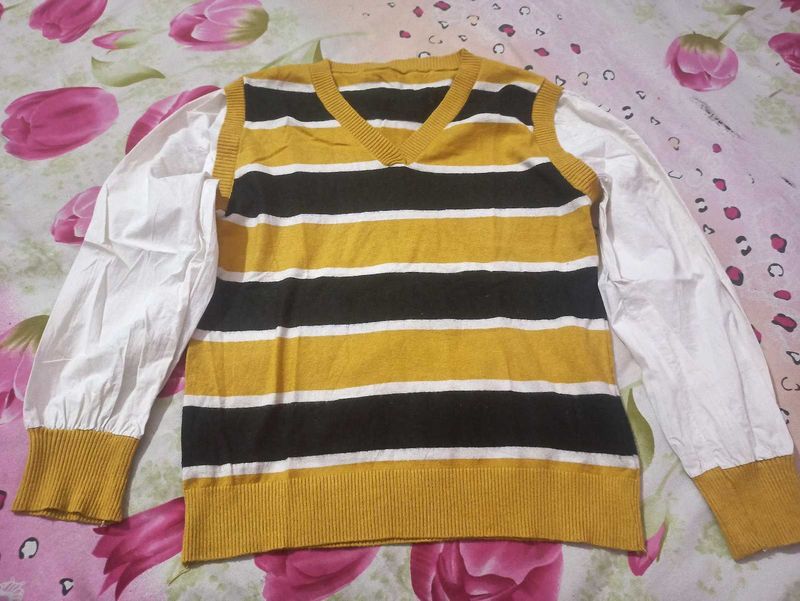 Striped Knit Vest with Sleeves