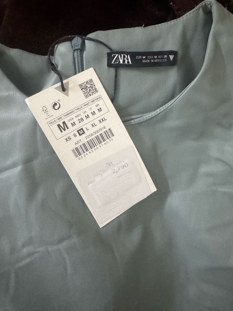 ZARA Viral Sage Green Faux Leather Mini dress