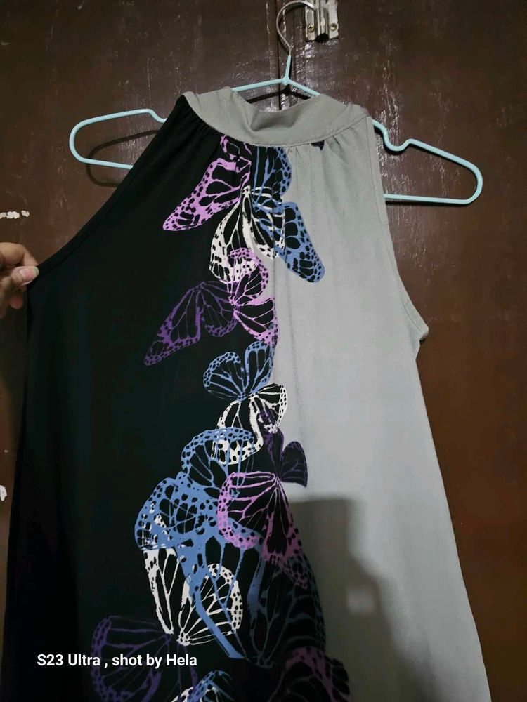 Haulter neck Butterfly Print Dress