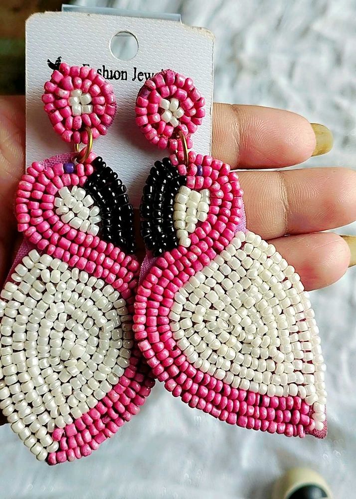 Pink Beaded Drop Earrings