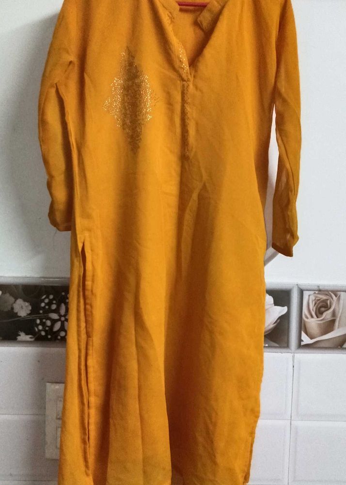 Yellow Embellished Kurta