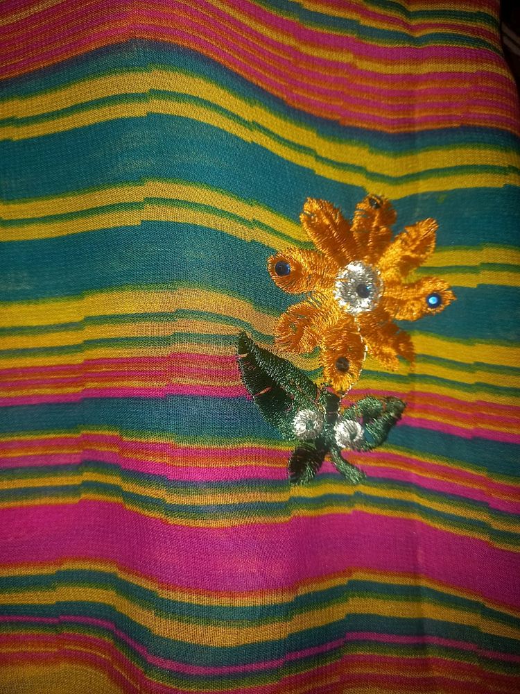 Multi Colour Saree With Embroidery