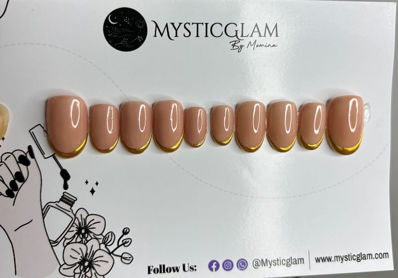 Nude &amp; Gold Tip Press-On Nails – MysticGlam