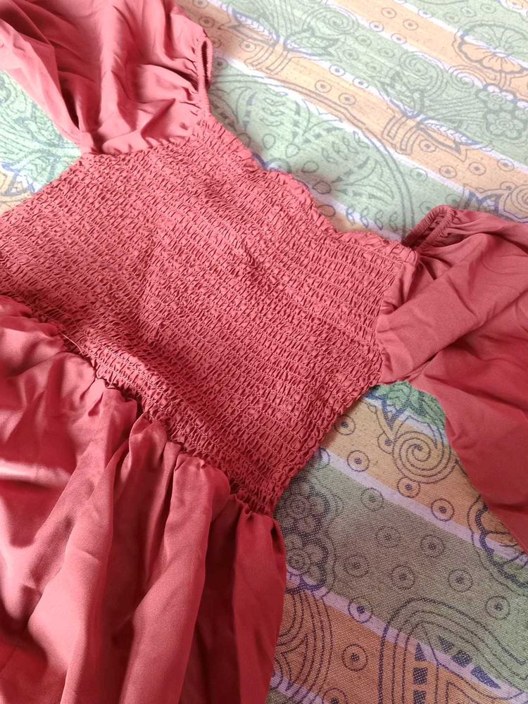 Brown Smocked Off-Shoulder Top