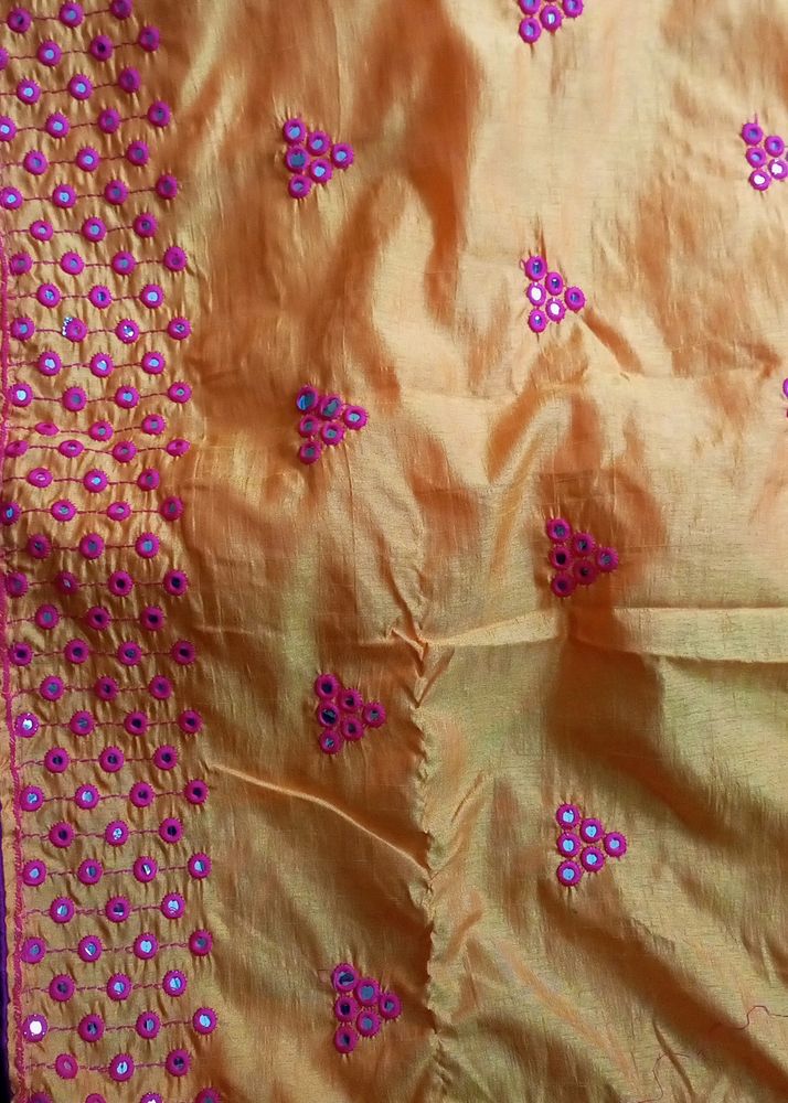 Rarely Used Mirror Work Saree With Blouse