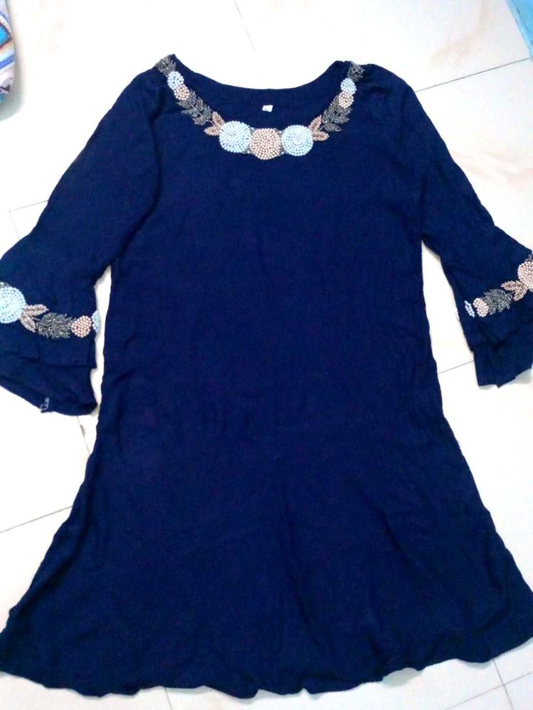 Embroidered Navy Dress