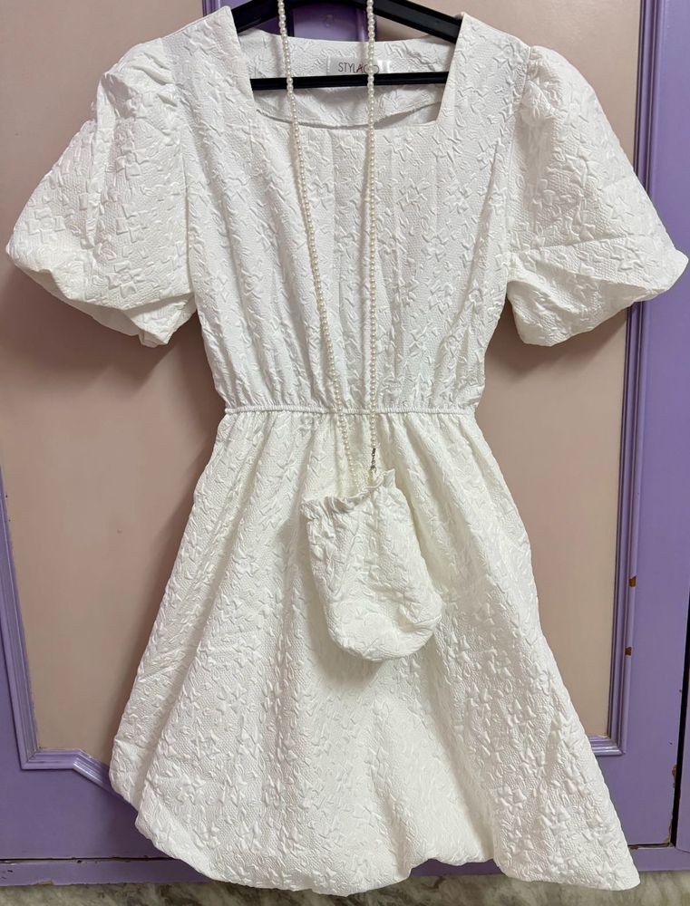 White Puff Sleeve Dress